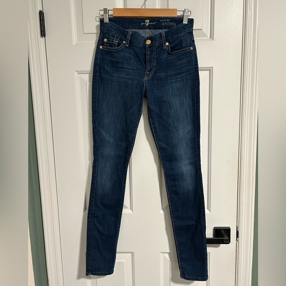 7 For All Mankind Blue Skinny Jeans with Stretch